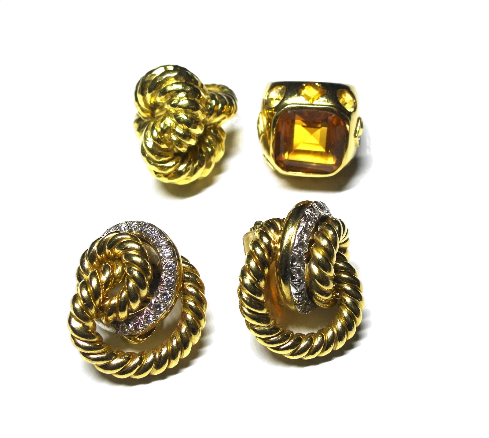 Gold knot earrings with citrine, Jon Bragman, Inc. South Florida