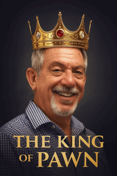 Jon Bragman wearing a gold crown, The King of Pawn